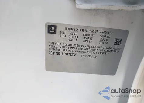 2015 Chevrolet Impala 1Lt z USA, uszkodzony, nr VIN 2G1115SL5F9175292